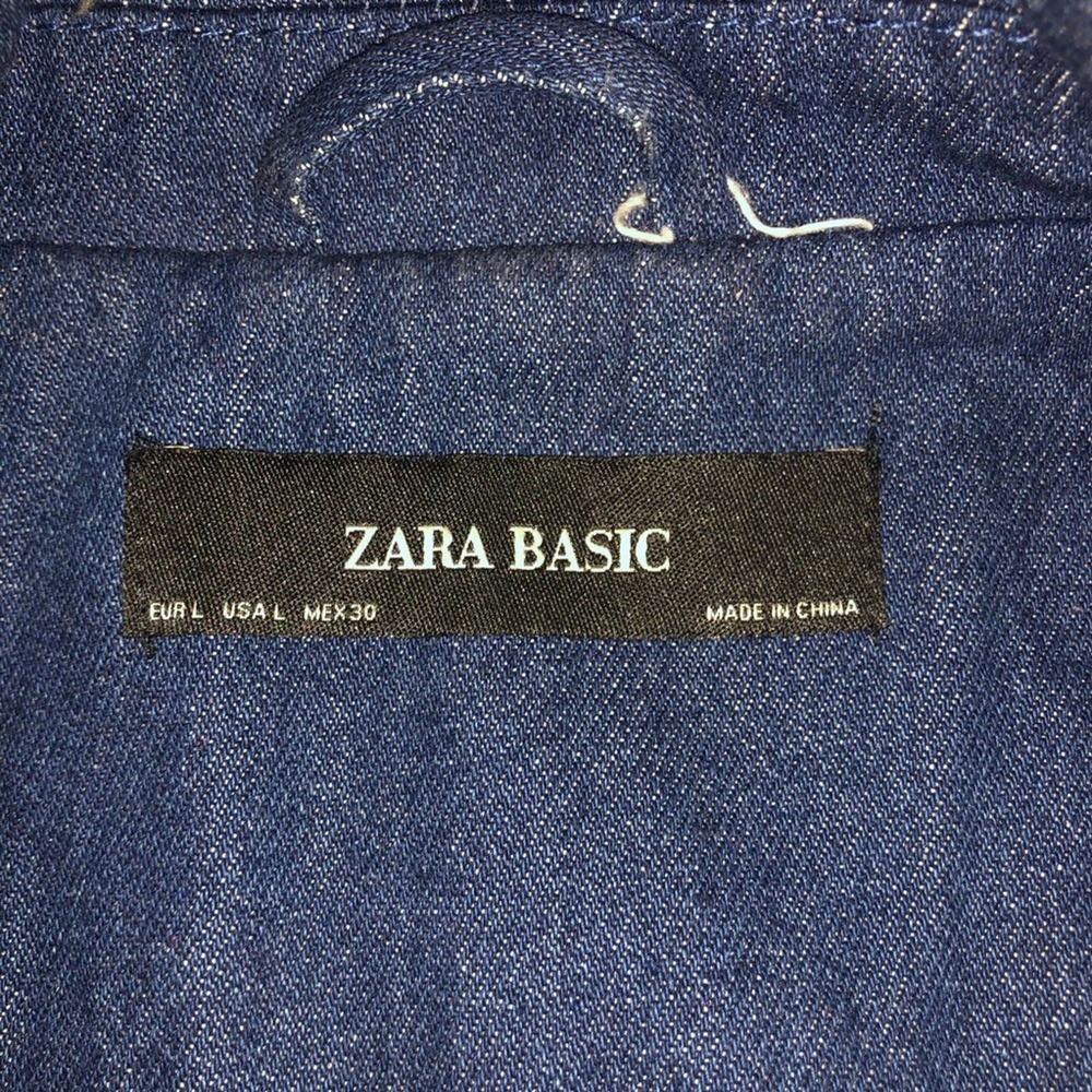 🆕 Zara Contrasting Biker Faux Leather and Denim Jacket NWOT Size Large - Picture 7 of 8